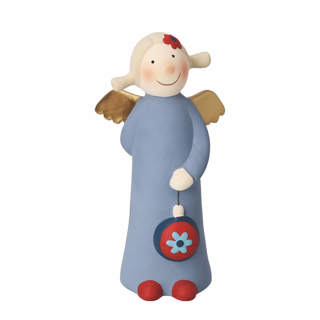 Große handbemalte Sammelfigur Himmlische Schwester Florentine Edition 10 von räder aus Steinzeug im edlen Gewand mit Blüten-Motiv, goldenen Flügeln und Zöpfen