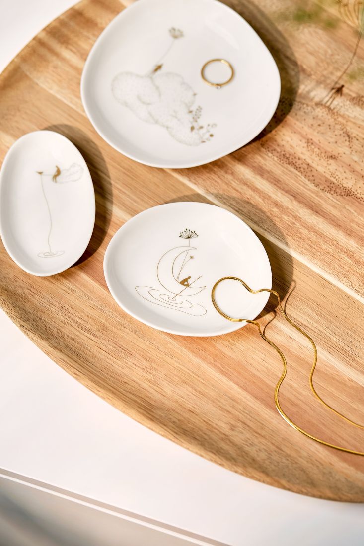 porzellan, geschirr, weiße schale, goldener ring, minimalistisches design
