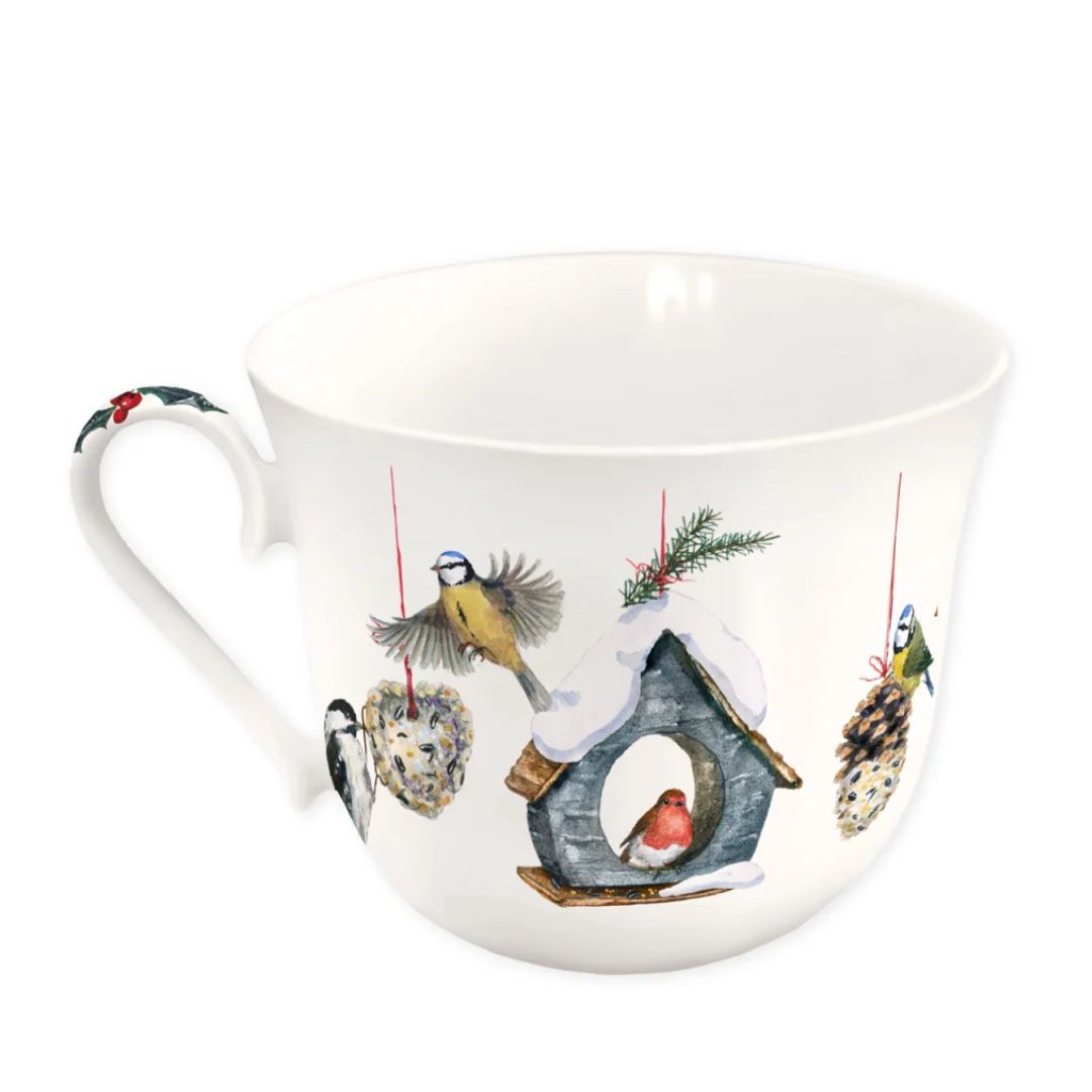 Tasse, Weihnachtsmotiv, Vogel, Vogelhaus, Winterdeko