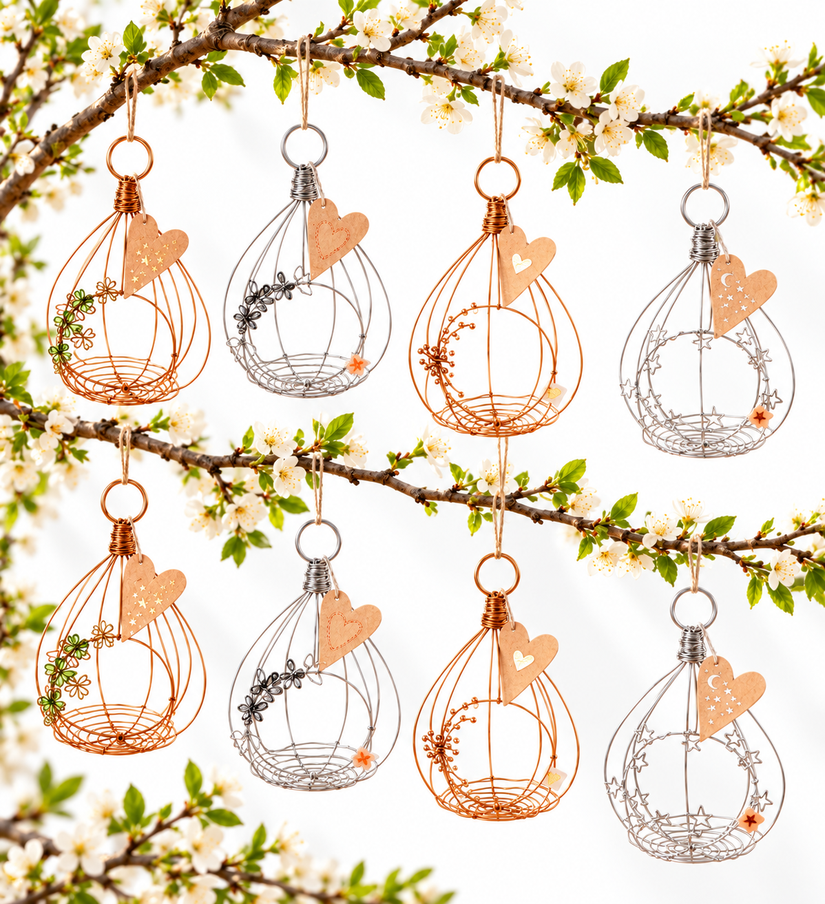 Hänger, Schmuck, Blumenzweig, Herzanhänger, Metallkugelkorb