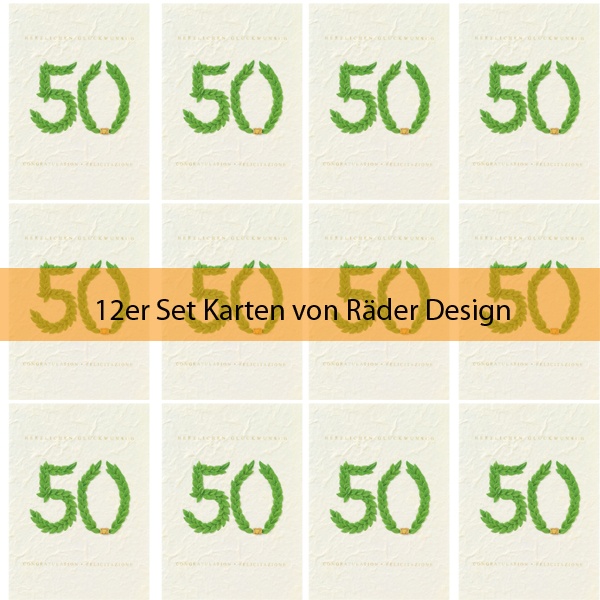 Jubiläumskarte "50 - Herzlichen Glückwunsch" mit Kranz grün 12er Set