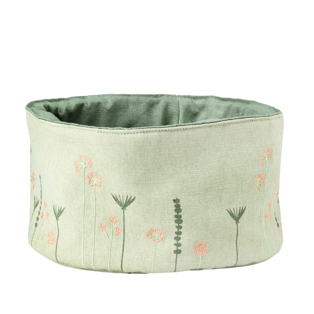 Halter?, Pflanzenmuster, Stoffkorb, Stoffbeutel, Korb, Grün, Blumenmuster, Aufbewahrung