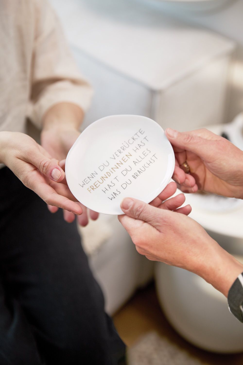 platte, textplatte, keramik, runder teller, geschenkplatte