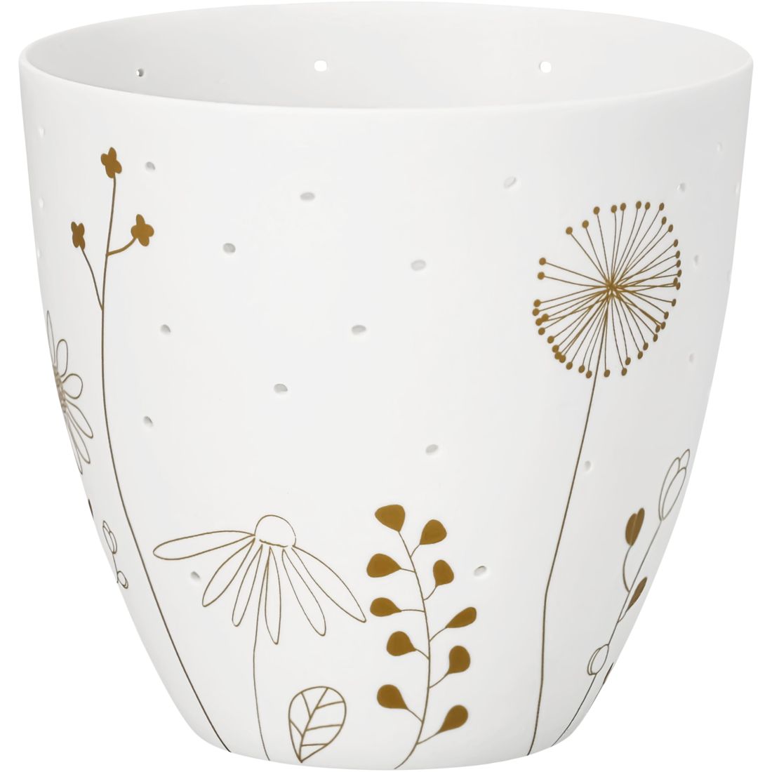 Blumentopf, Keramik, Weiß, Goldene Muster, Dünne Blüten