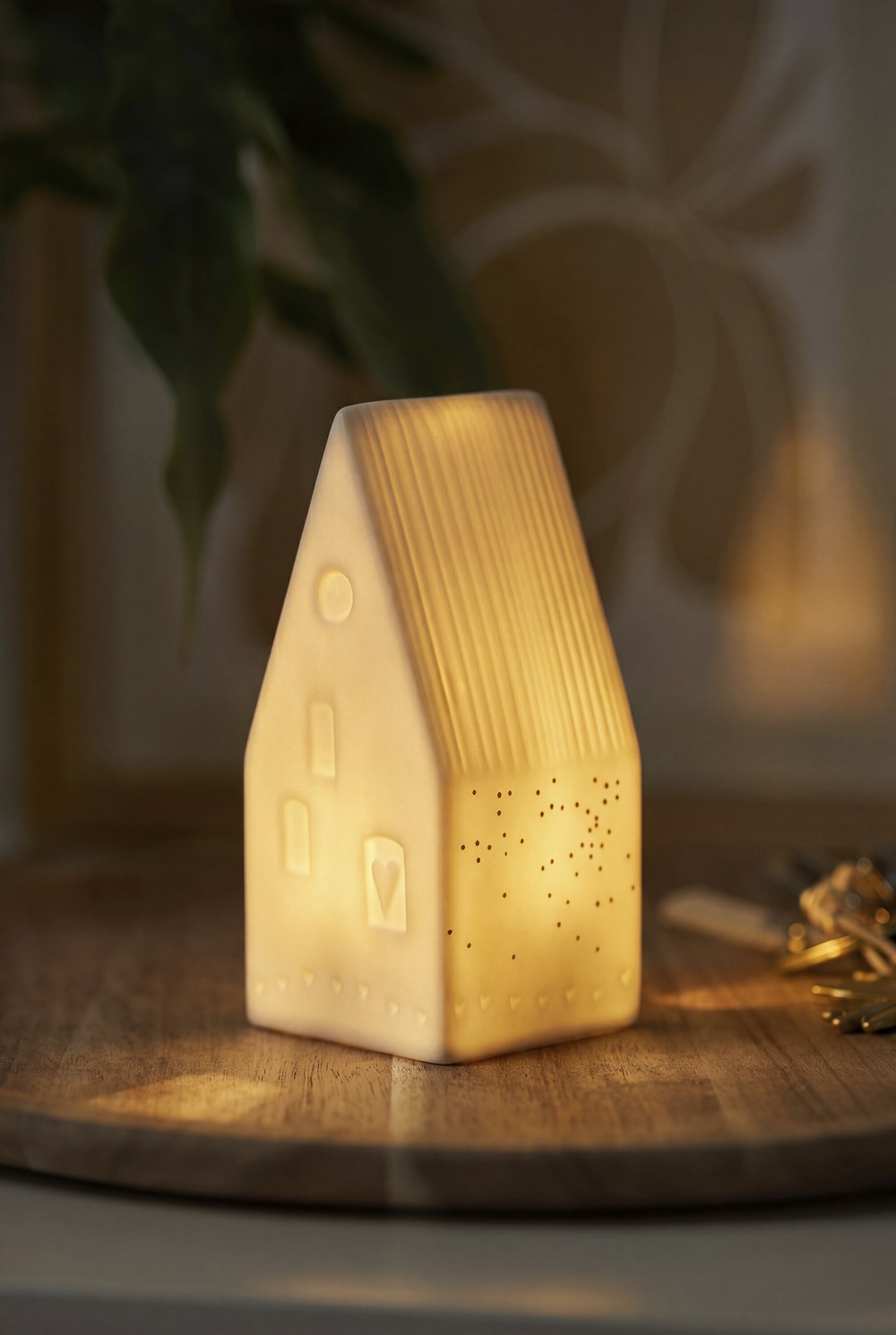 Deko-Licht, Mini-Haus, Lichtfigur, Vintagelook, Keramikleuchte