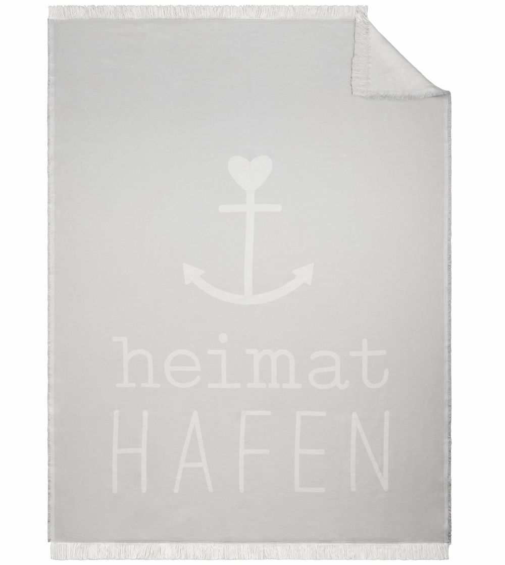 Maritime räder Baumwolldecke Heimathafen in Grau und Weiß, Format 200x150 cm