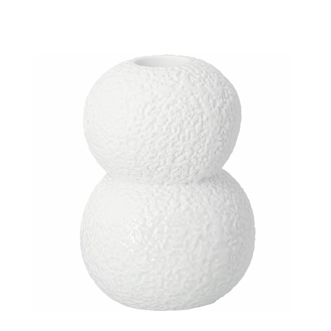 Eleganter weißer Porzellan Kerzenständer Schneeball von räder für Stabkerzen mit schneeähnlicher, haptischer Oberflächenstruktur