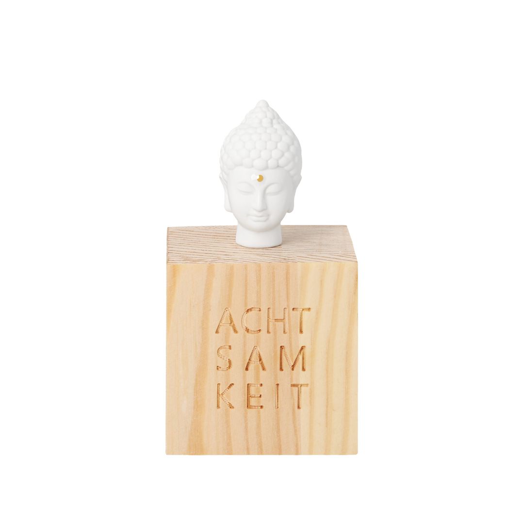 Buddha Figur, Holzblock, Kopfskulptur, Zen Dekor, Achtsamkeit
