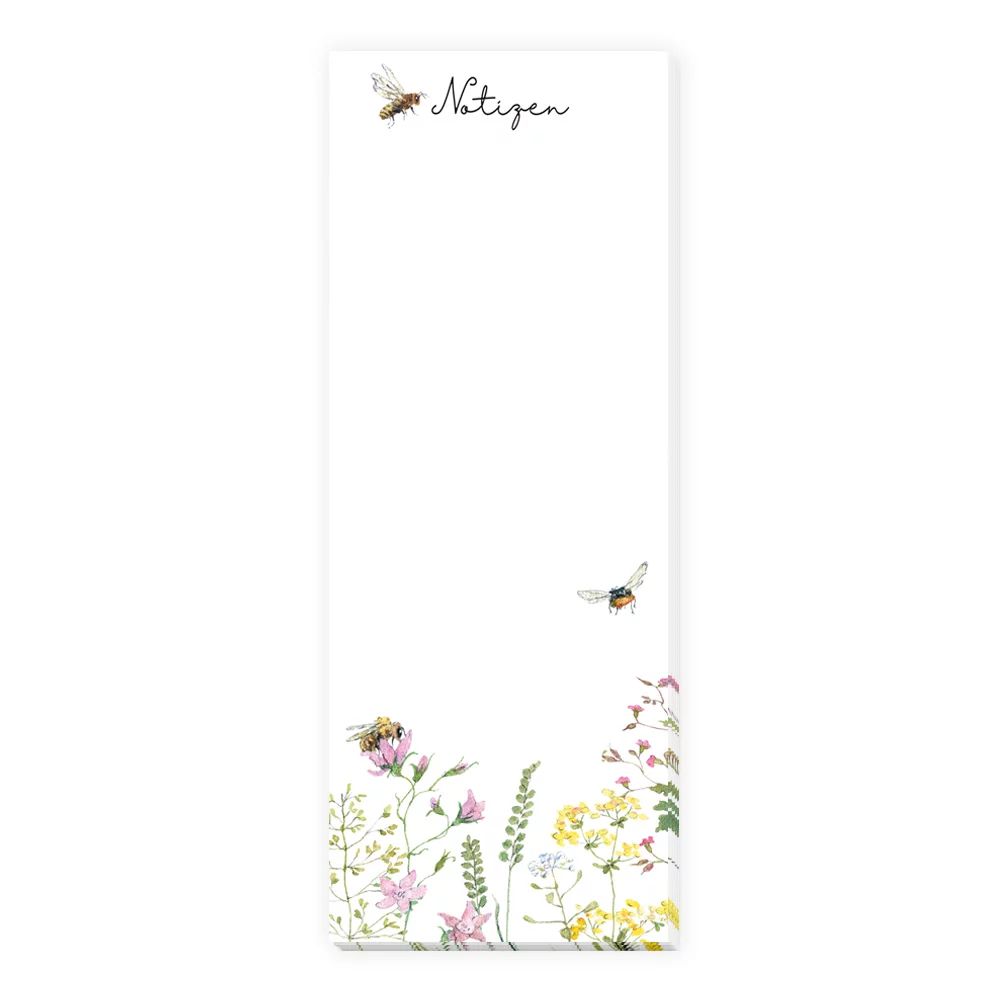 Nahaufnahme der feinen Bienen-Illustrationen auf dem Papier des Grätz Verlag Notizblocks