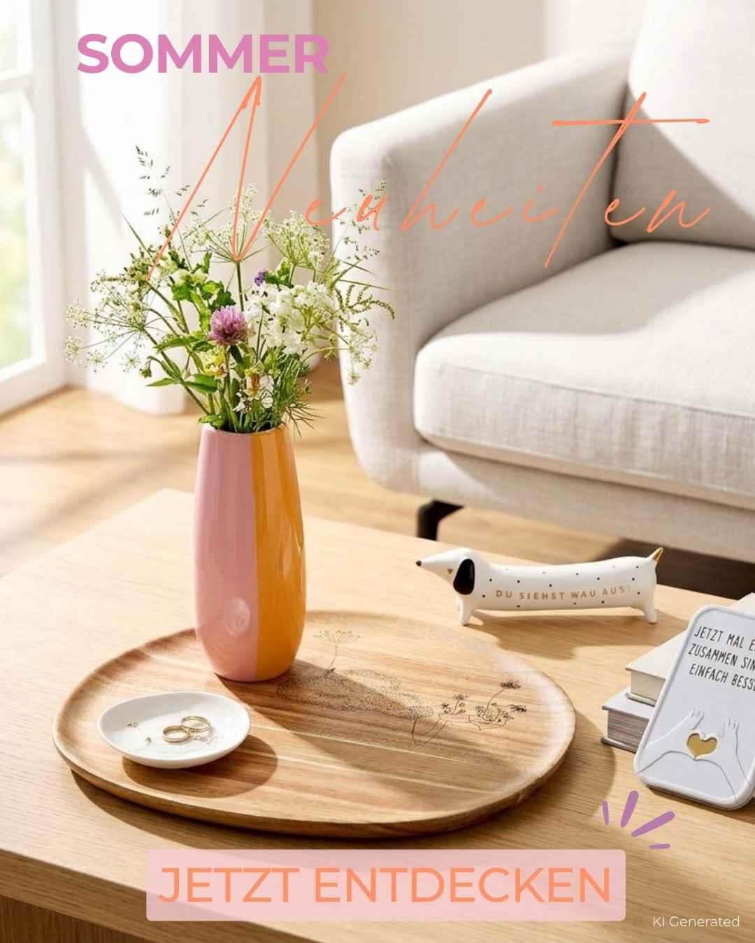 Vase, Blumen, Wohnzimmer, Tassendekor, Holztisch