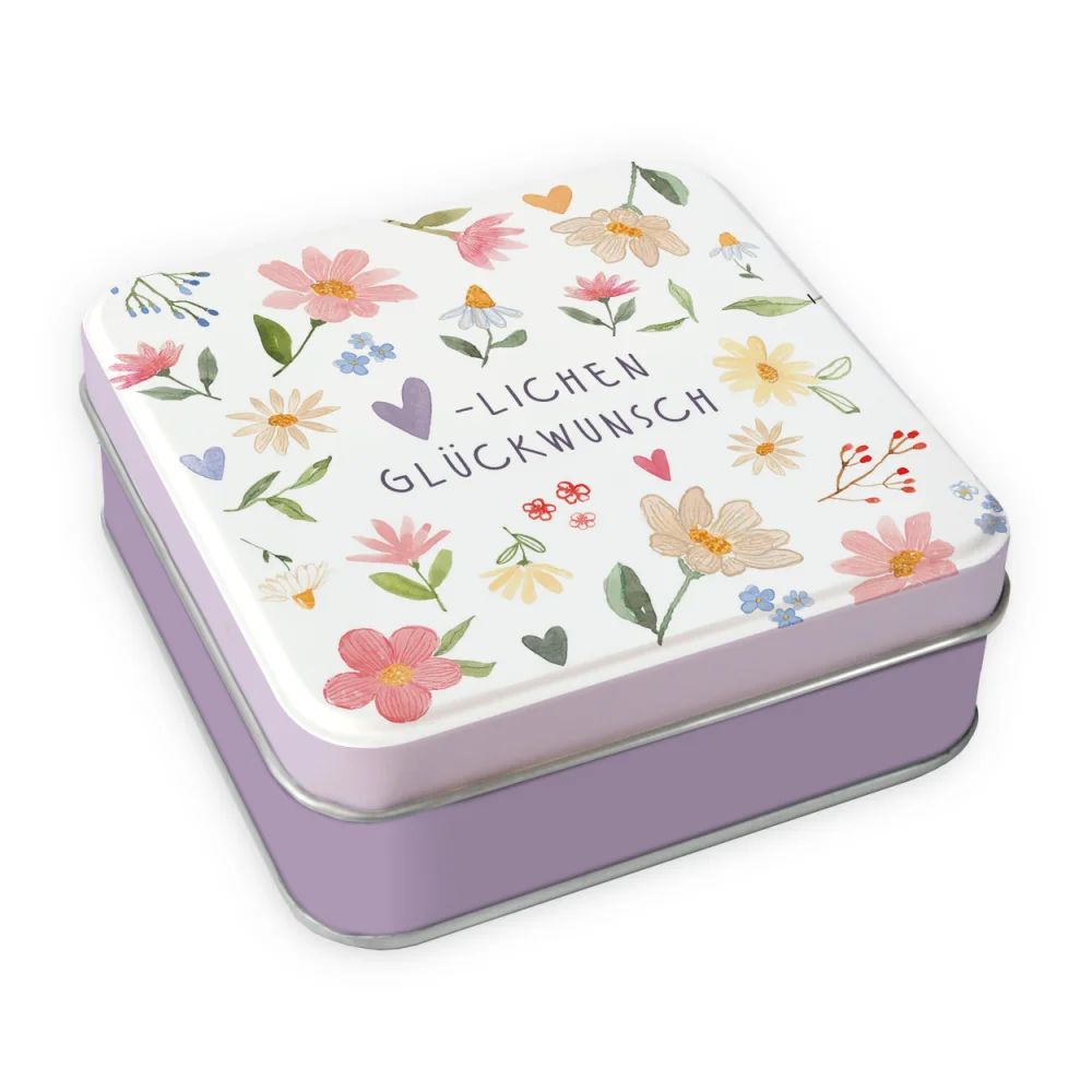 Schmuckdose, Metalldose, Blumenmuster, Schmuckbox, Lila