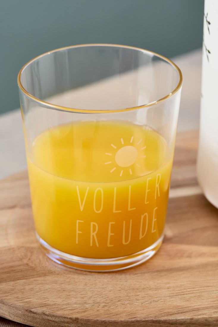 Glas, Orangensaft, Glas mit Motiv, Sonnen-Motiv, Küchenzubehör