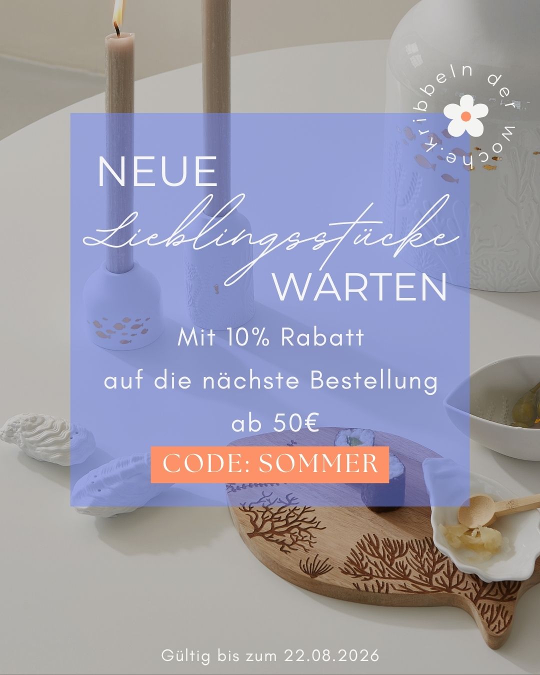 Tellerdeko, Texterdeko, Kerzen, Holzuntersetzer, Blumenmuster