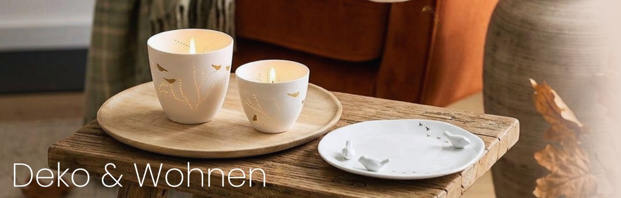 Keramikkerzenhalter, Beige, Goldene Punkte, Vogelmotiv, Set aus zwei