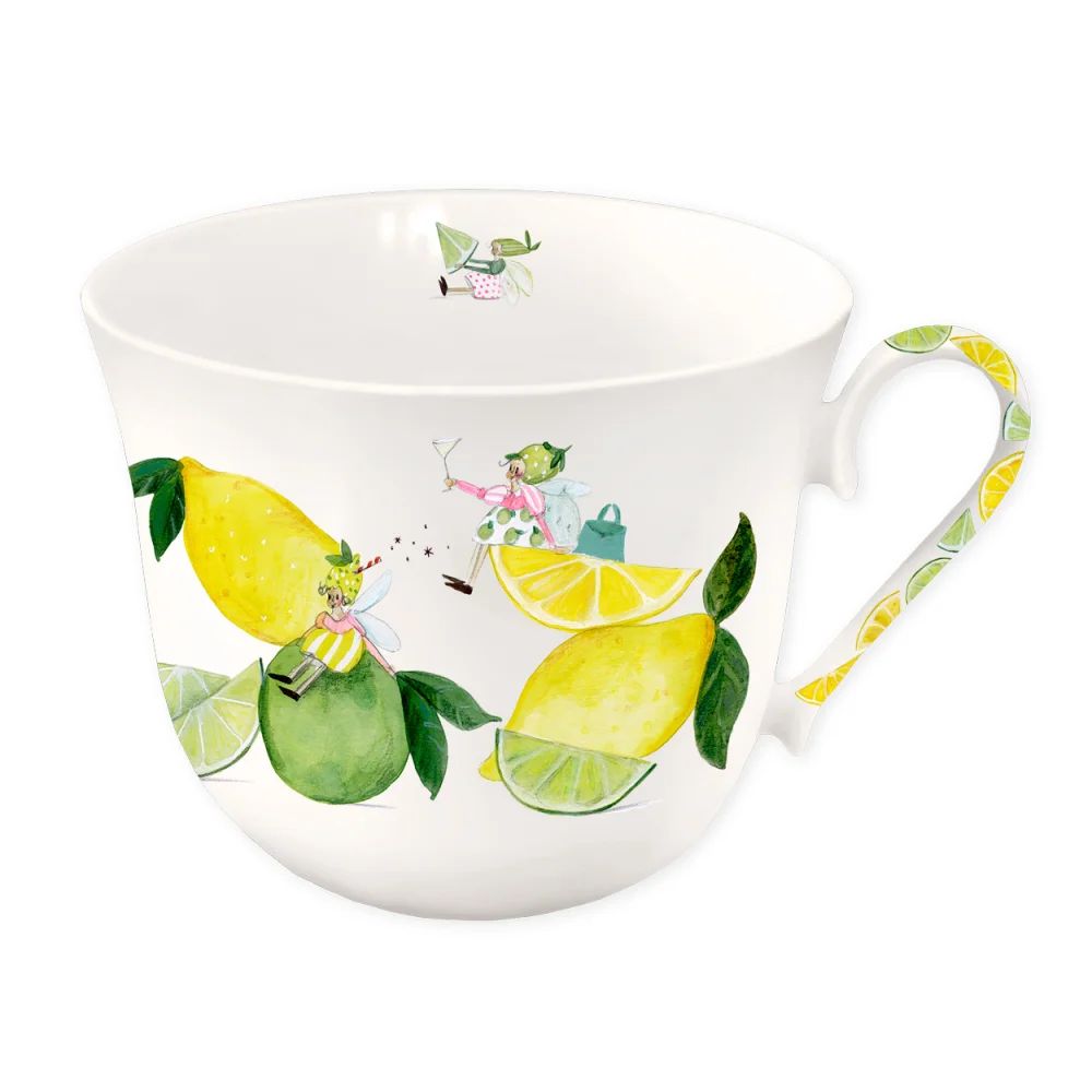 Tasse, Kaffee- oder Teetasse, Zitrusmuster, Garten-Motiv, Porzellan