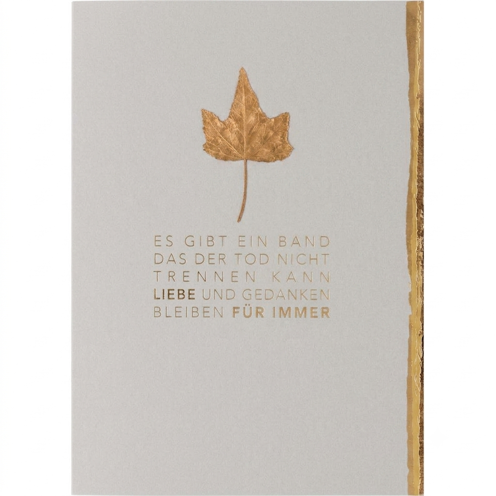 Edle graue räder Kondolenzkarte Band aus Recycling-Papier mit echtem Blatt und goldener Heißfolienprägung