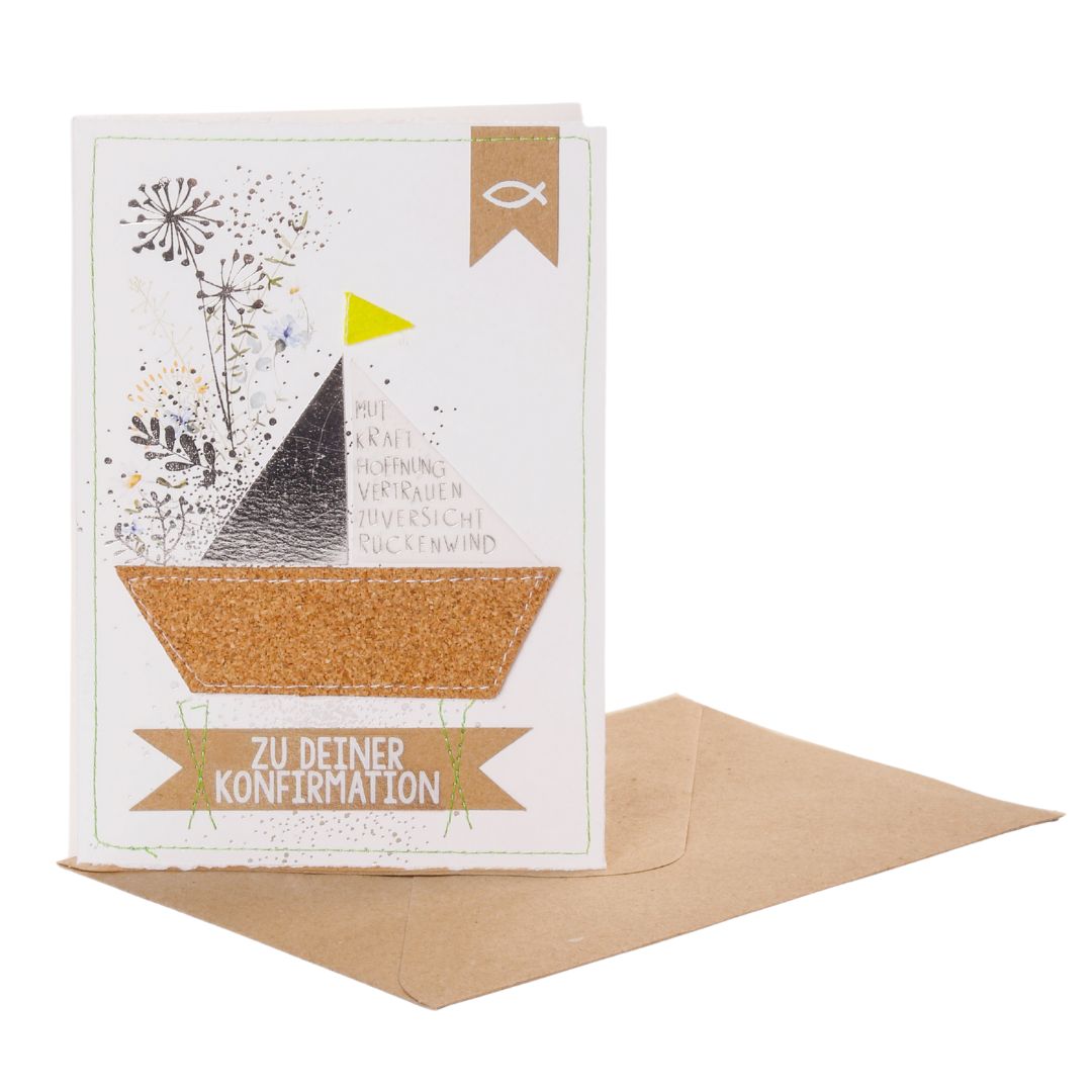 Good old friends Blumenkarte Boot Konfirmation mit Applikationen und Umschlag