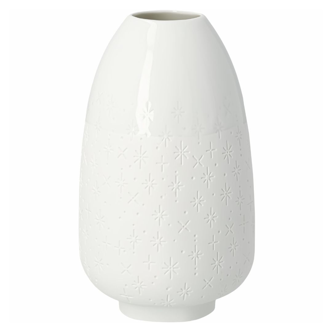 Elegante weiße räder Porzellanvase Sterne mit teilglasierter Oberfläche und umlaufendem Sternen-Motiv