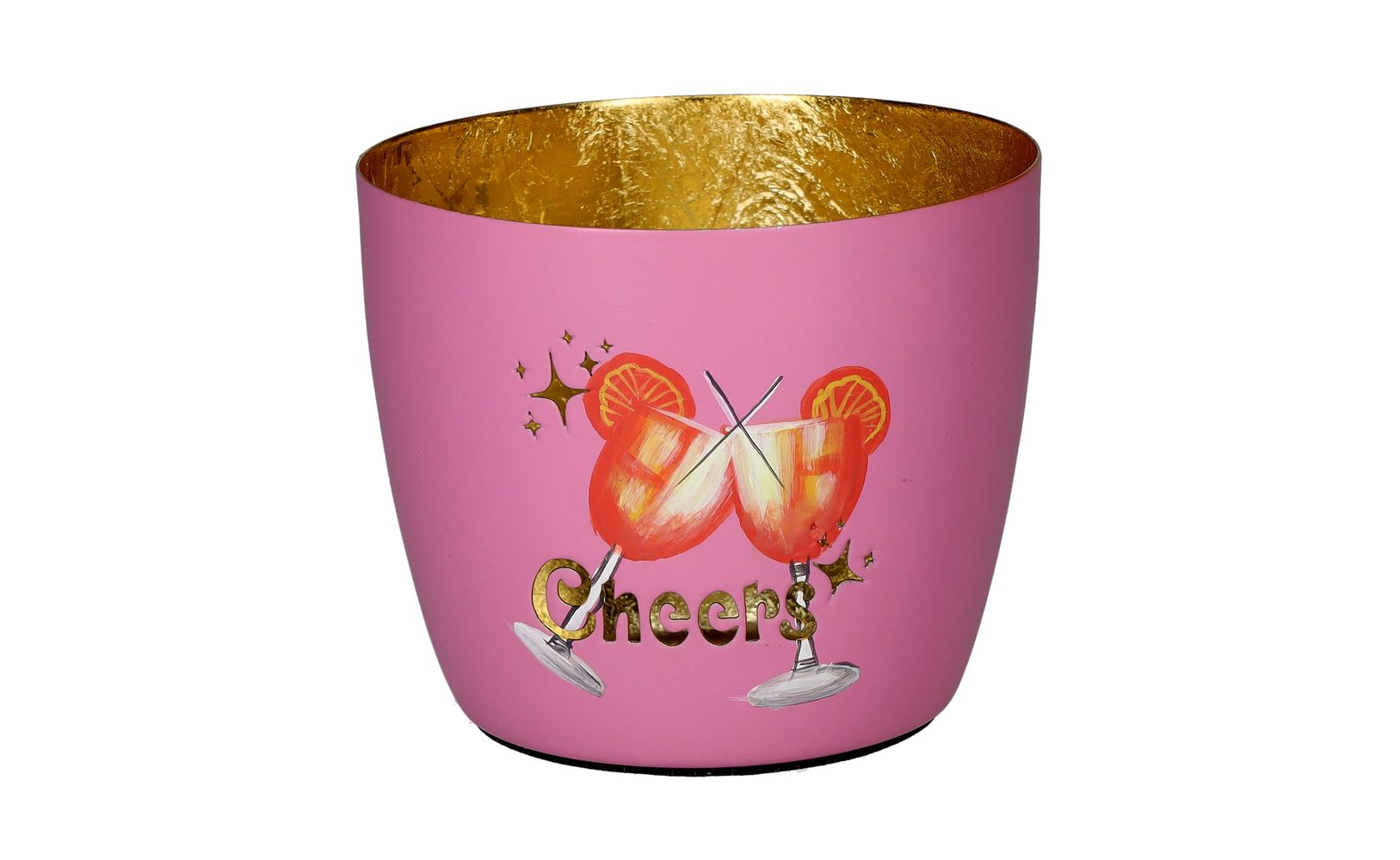 Giftcompany Madras Windlicht Cheers in Rosa mit ausgestanzten Sektgläsern und Gold-Innenbeschichtung