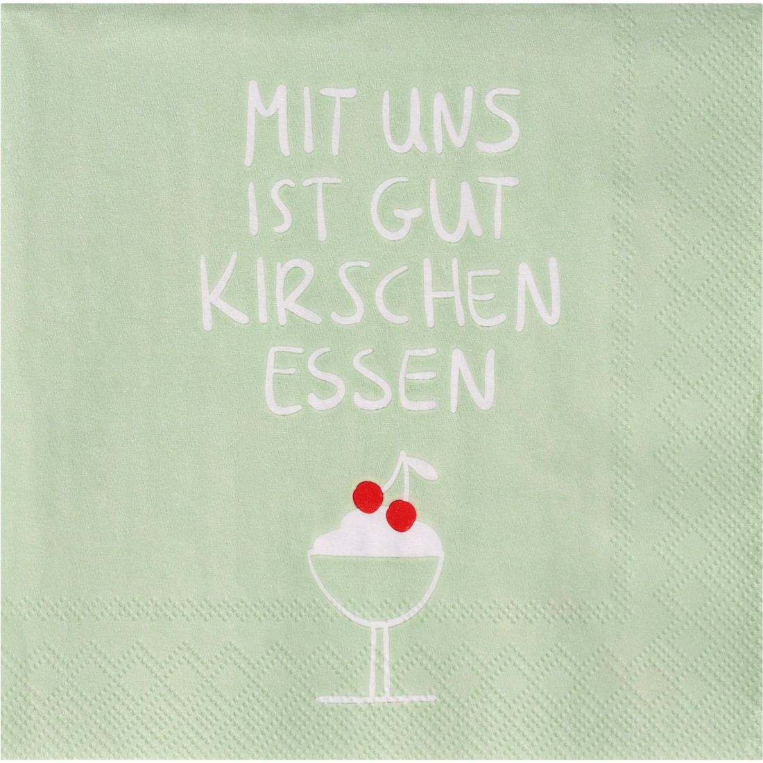 napkin, teller, grün, kirschen, dessert