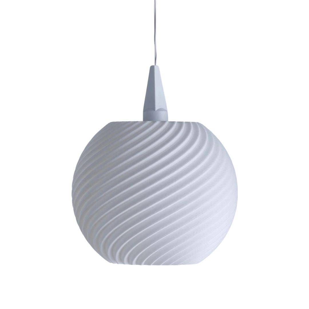 Weißer InnoCreo Lampenschirm Cecilia mit wellenartigen horizontalen Rillen und 10 cm Durchmesser auf einer LED-Aufhängung