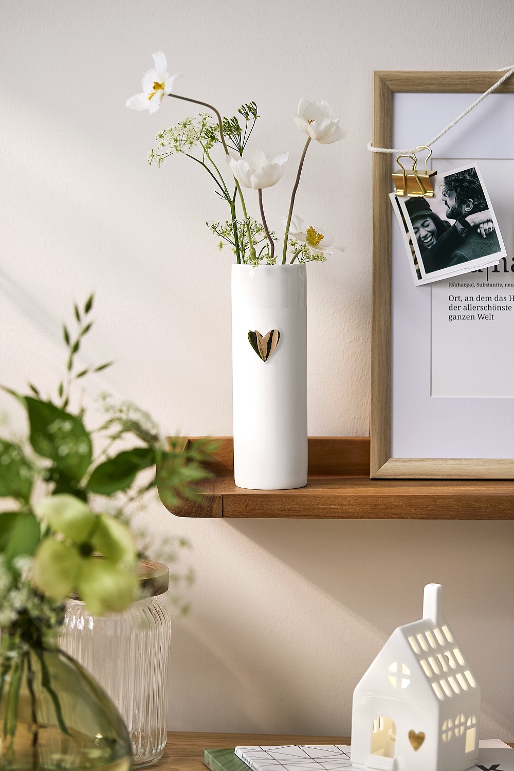 vase, wei, blumen, deko, herz