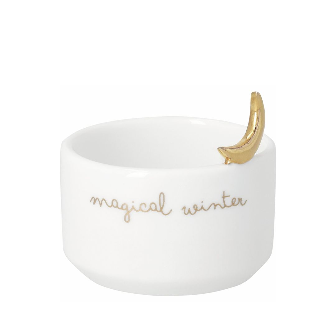 räder Lichtlein 'magical winter' Teelichthalter aus Porzellan mit goldenem Mond und Schriftzug