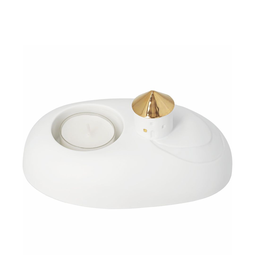 Teelichthalter, LED-Teelichthalter, weiß, Kerze, goldenes Dachornament