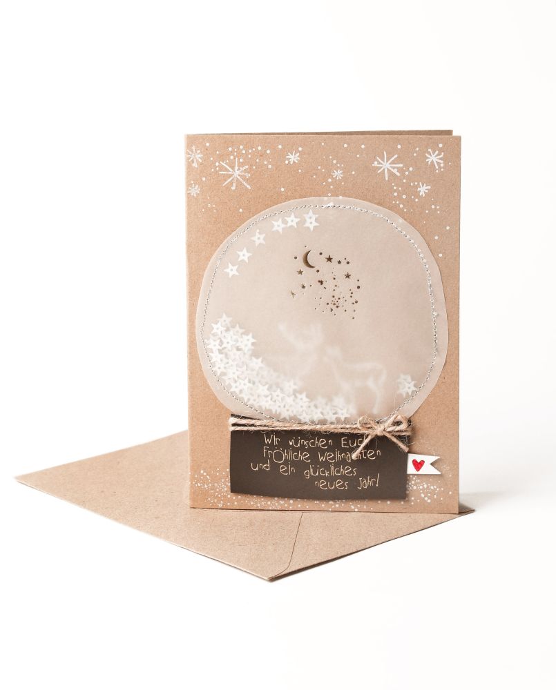 Schneekugelkarte "Fröhliche Weihnachten" Briefumschlag, Grußkarte, Post