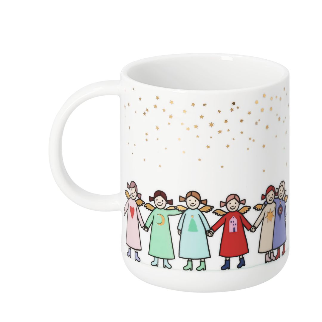 Tasse, Porzellan, weiss, Engelchor, goldene Sterne