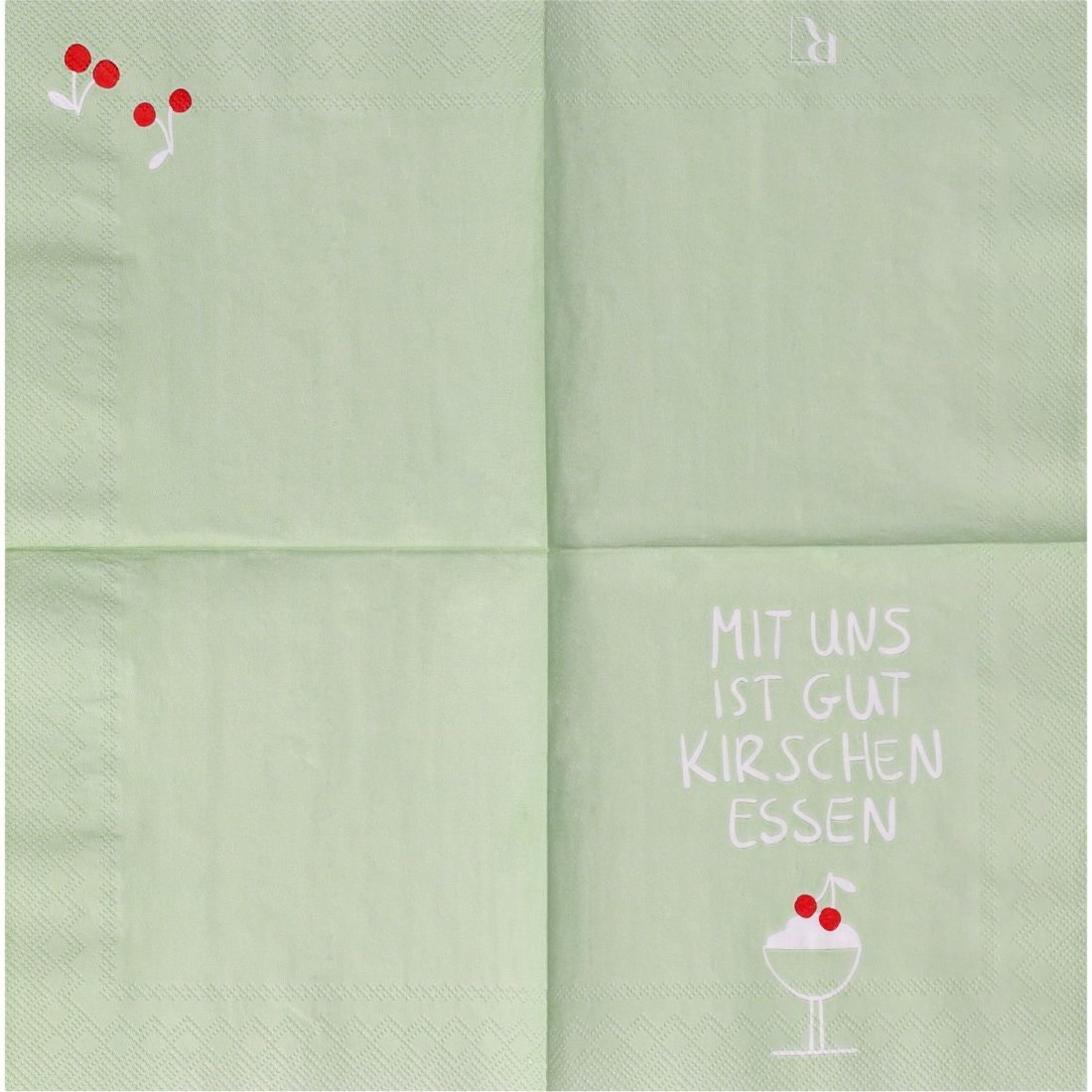 Papierserviette, Grün, Kirschen, Dessertglas, Musterbordüre