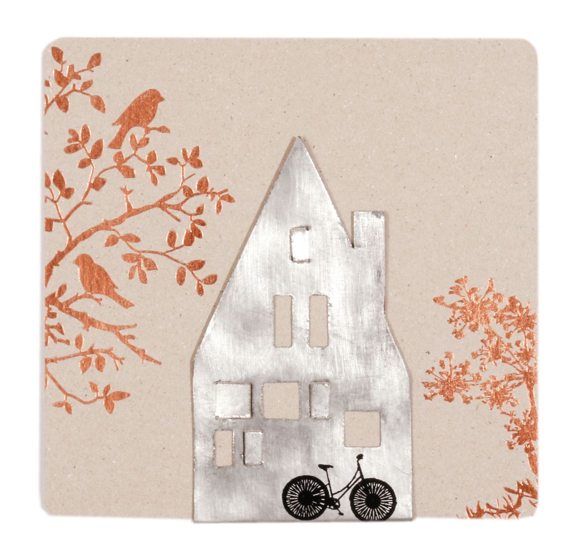 haus, silber, fahrrad, fenster, zweige