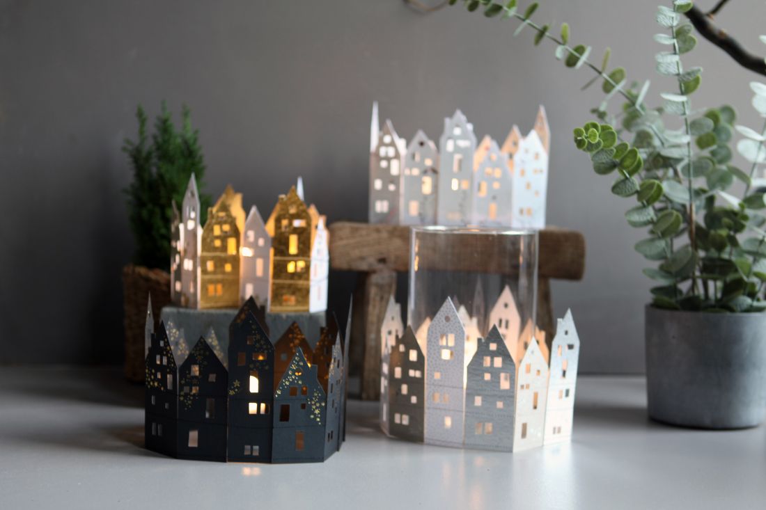 Papierhäuser, Lichterhaus, Winterdeko, Miniaturhäuser, Licht geeignet