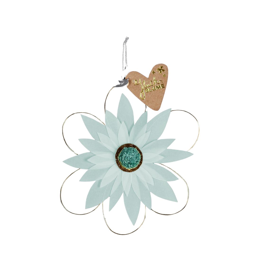 Blütentraum Anhänger Glücksblume von Good old friends mit petrolfarbenem Pompom und goldenem Drahtgestell
