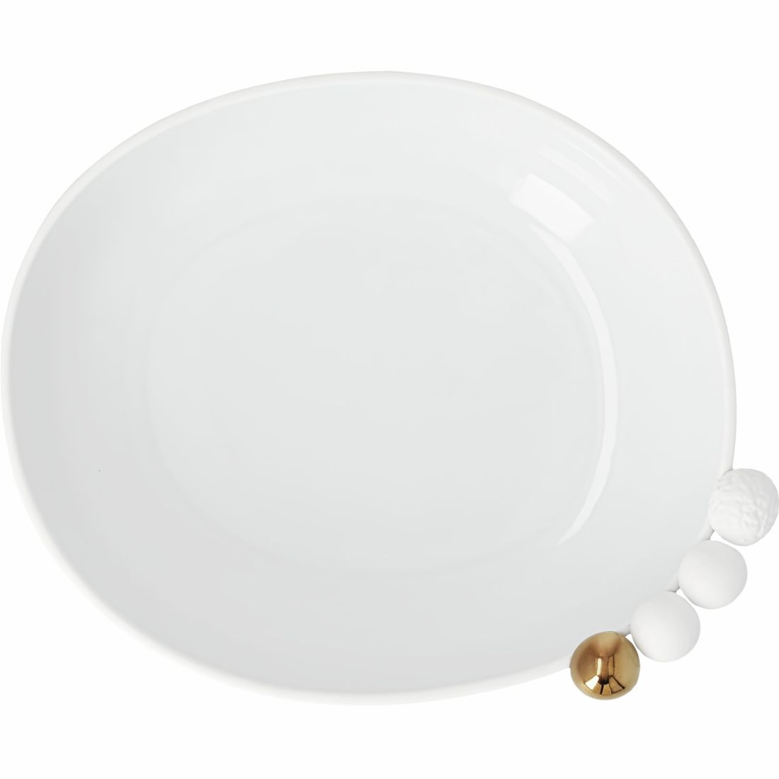teller, weiße schüssel, porzellan, beilagschen, dekorkugel gold