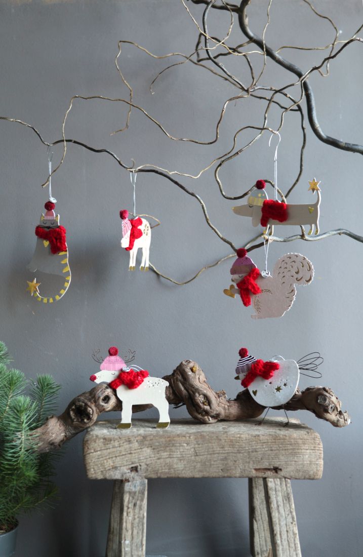 Weihnachtsdeko, Holzornament, Engel, Hirsch, Schwemmholz