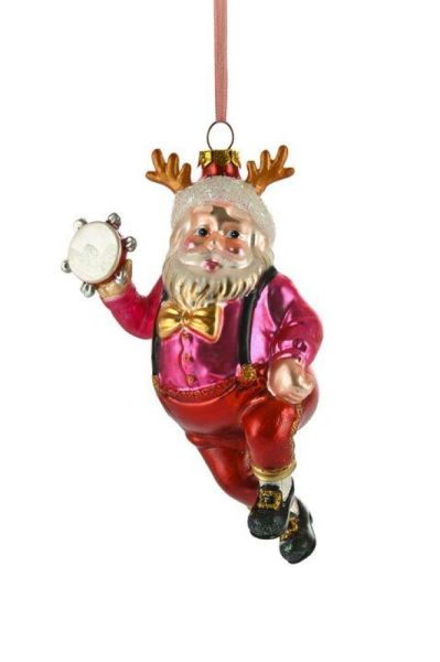Hänger tanzender Santa mit Tamburin, rot/pink