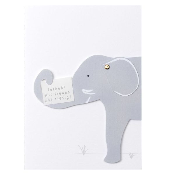 Tierische Babykarte Elefant "Wir freuen uns riesig"